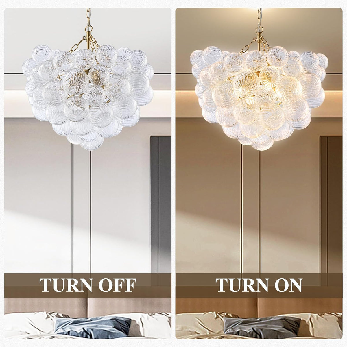 Nordic Bubble Ball Swirled Glass Chandelier, Dia 20 inch Gild Gold and Clear Blown Glass Small
