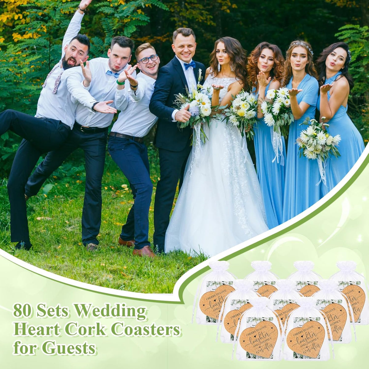 Uiifan 80 Set Wedding Favors for Guest Coaster Gifts Bulk Heart Shaped Coasters Thank You Cards