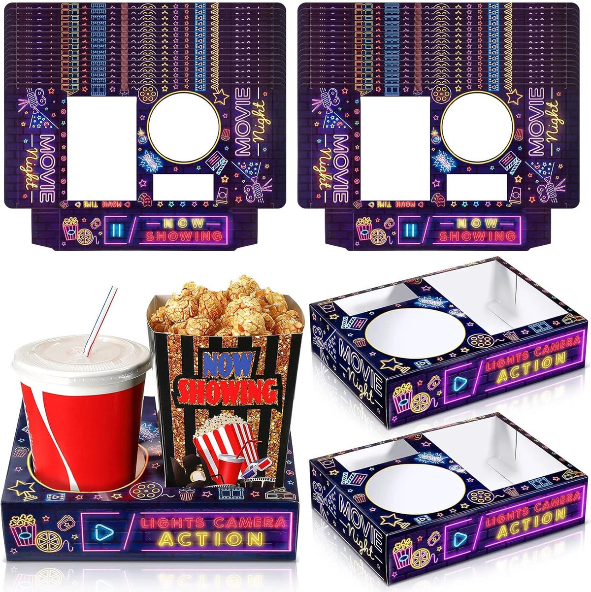 Faccito 36 Pcs Movie Night Snack Trays Movie Theater Snack Boxes Night Supply Disposable Paper