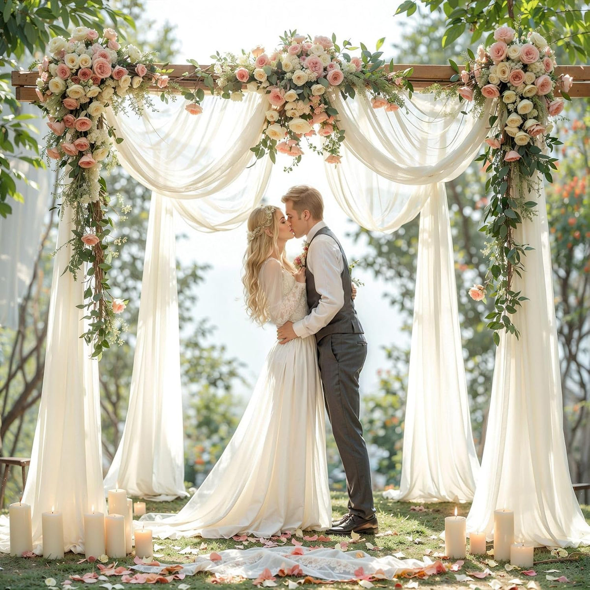 Wedding Arch Draping Fabric,2 Panels 18FT Beige Arch Drapes Chiffon Fabric Drapery Decorations for