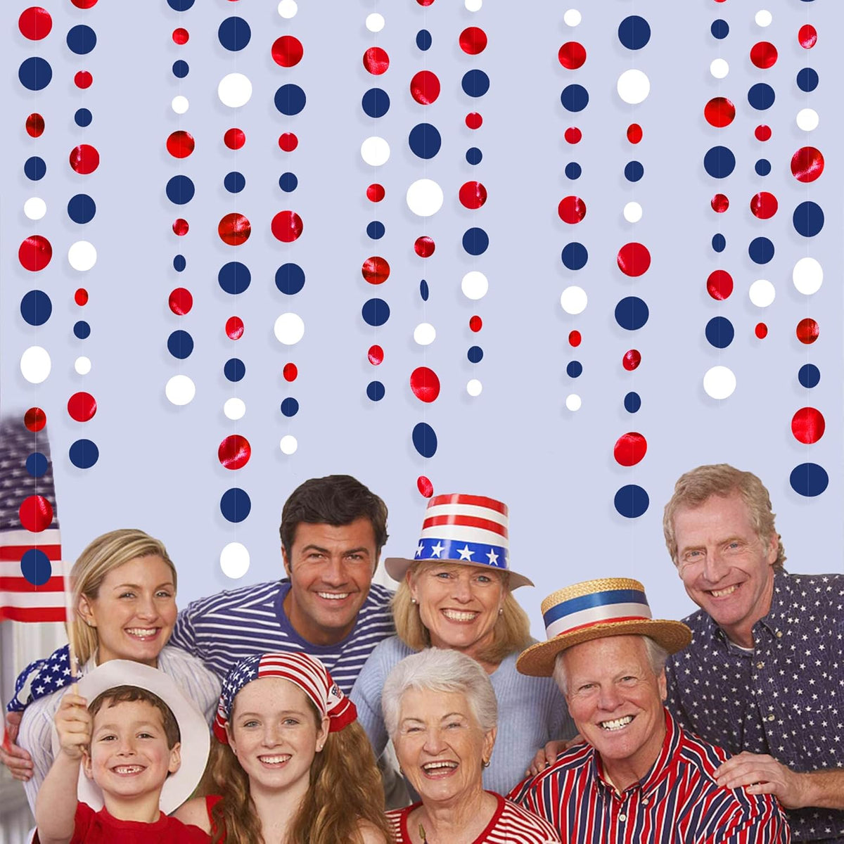 46 Ft Navy Blue Red White Circle Dots Garlands Royal Blue Red Hanging Paper Polka Dots Streamer for