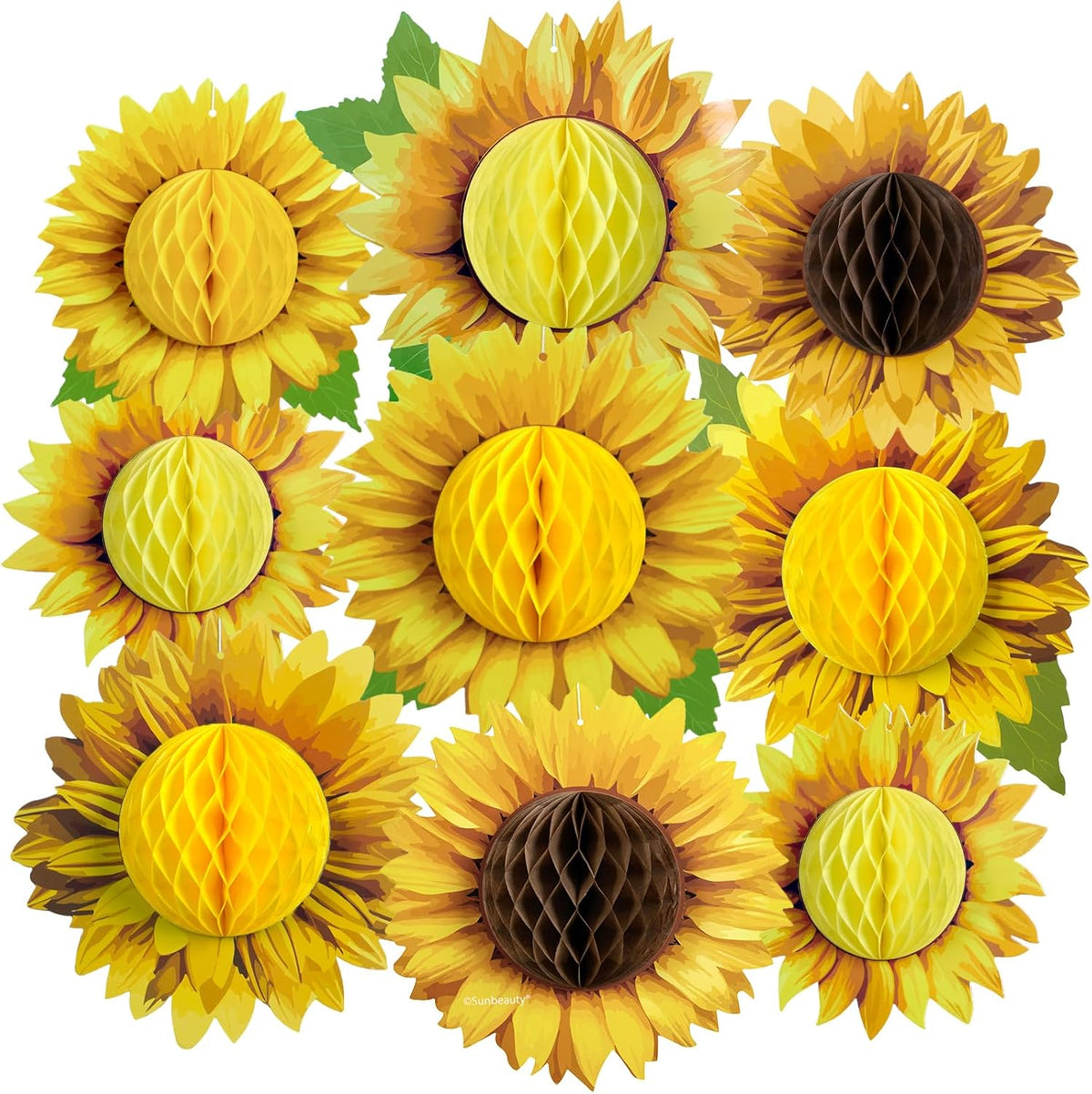 SUNBEAUTY 9 PCS 10 Inches Sunflower Decorations for Party 3D Large Honeycomb Hanging Paper