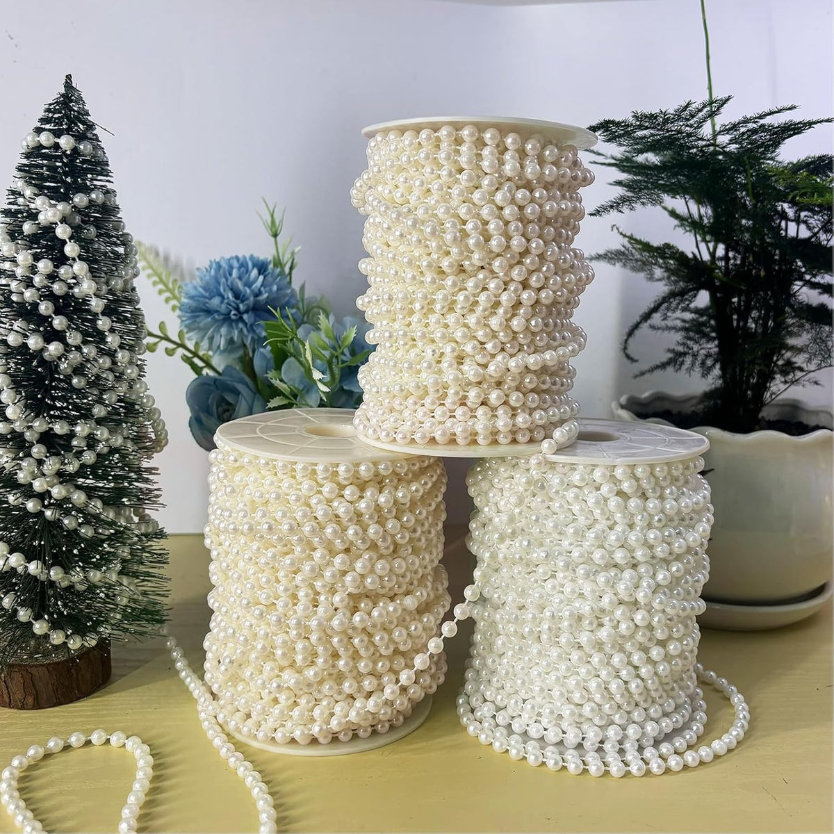 82 Feet Faux Pearl Beads Garland 6mm Craft String Pearls for Wedding Centerpiece Christmas Tree and
