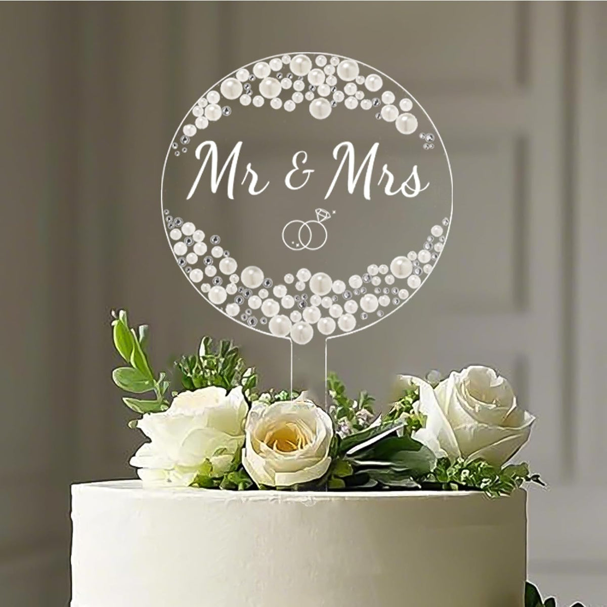 Coucoland Mr and Mrs Cake Topper - Acrylic Wedding Cake Decor with Pearls and Rhinestones for