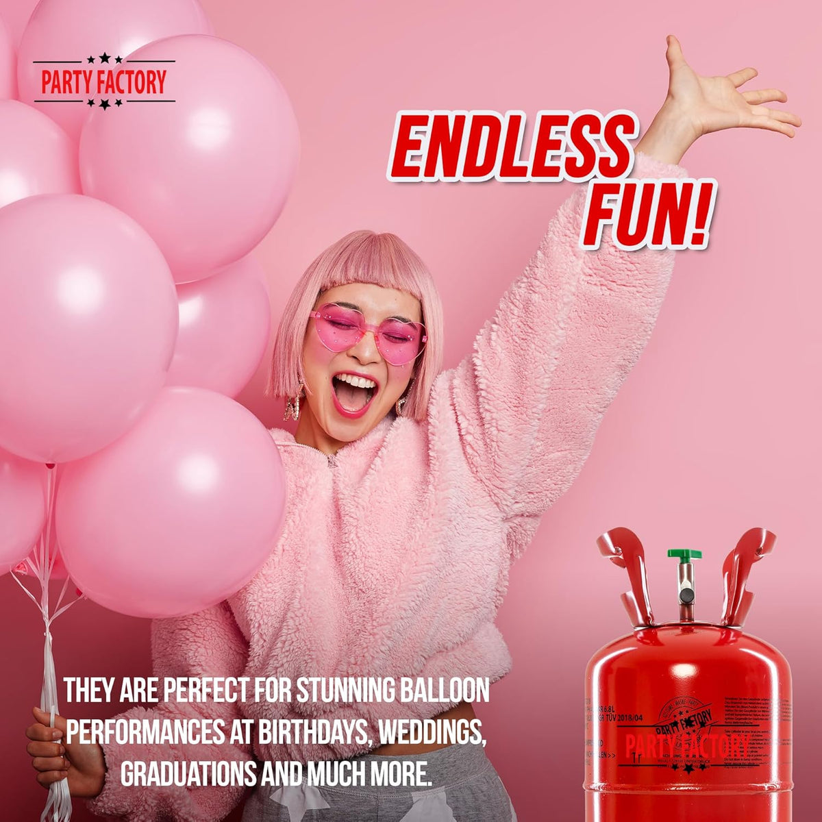 Party Factory set of 3 helium tanks for up to 50 balloons each, 3 helium cylinders with 14.1 cu.