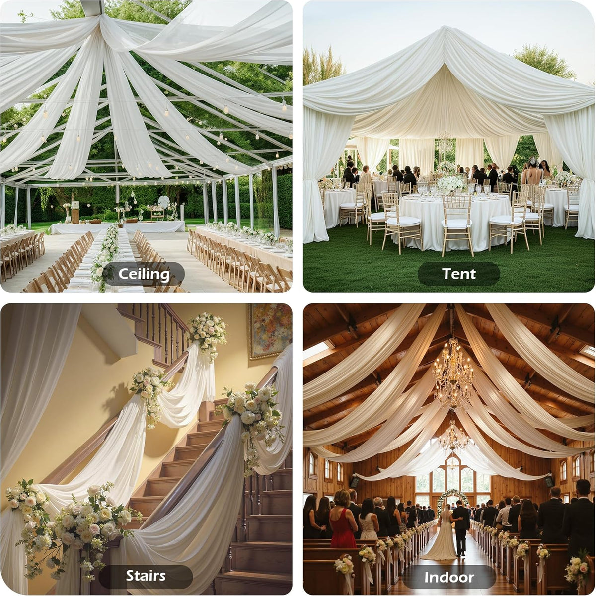 PartyVillage 2 Panels 5ftx30ft Ivory Ceiling Drapes for Wedding Parties – 30 FT Extra Long Thick