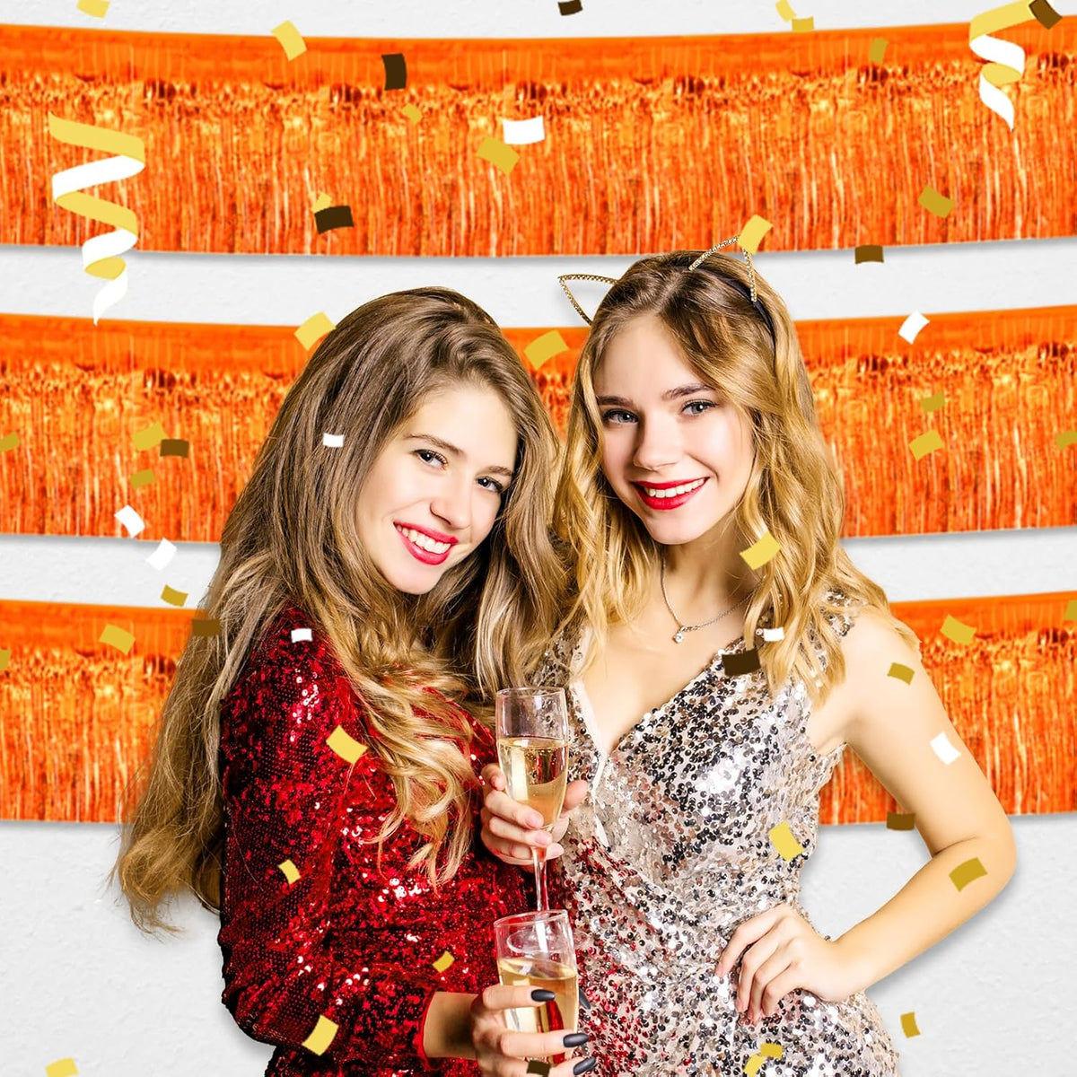6 Pack 10 Feet Orange Foil Fringe Garland Metallic Tinsel Streamers Banner Wall Hanging Curtain