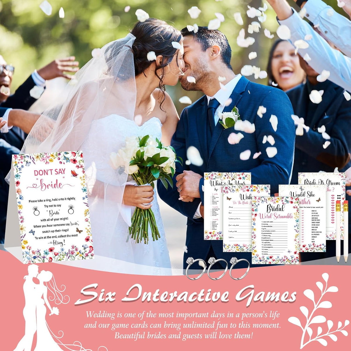 Estune 331 Pcs Bridal Shower Games Supplies, 5 Sets 250 Pcs Wedding Cards 1 Put a Ring on It Bridal