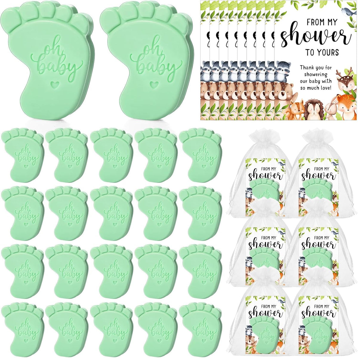 50 Sets Baby Shower Soap Favors for Guests - Mini Handmade Footprint Scented Soap with Thank You
