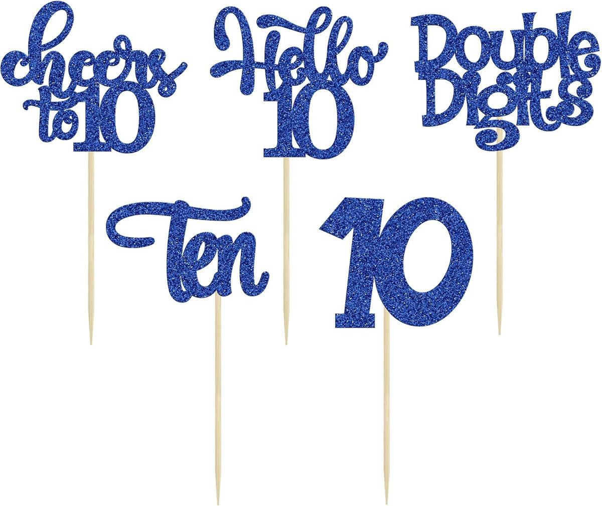 30Pcs 10th Birthday Cupcake Toppers Ten Double Hello 10 Cupcake Picks Cheers to 10 Years Old Cake