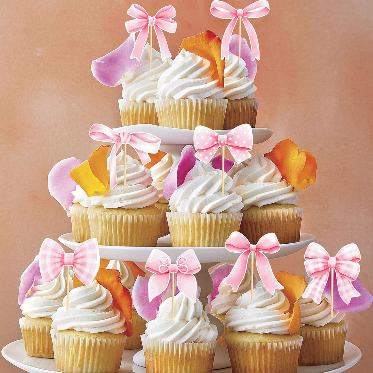 24pcs Coquette Bow Cupcake Toppers Pink Bow Coquette Birthday Cake Decorations for Bachelorette