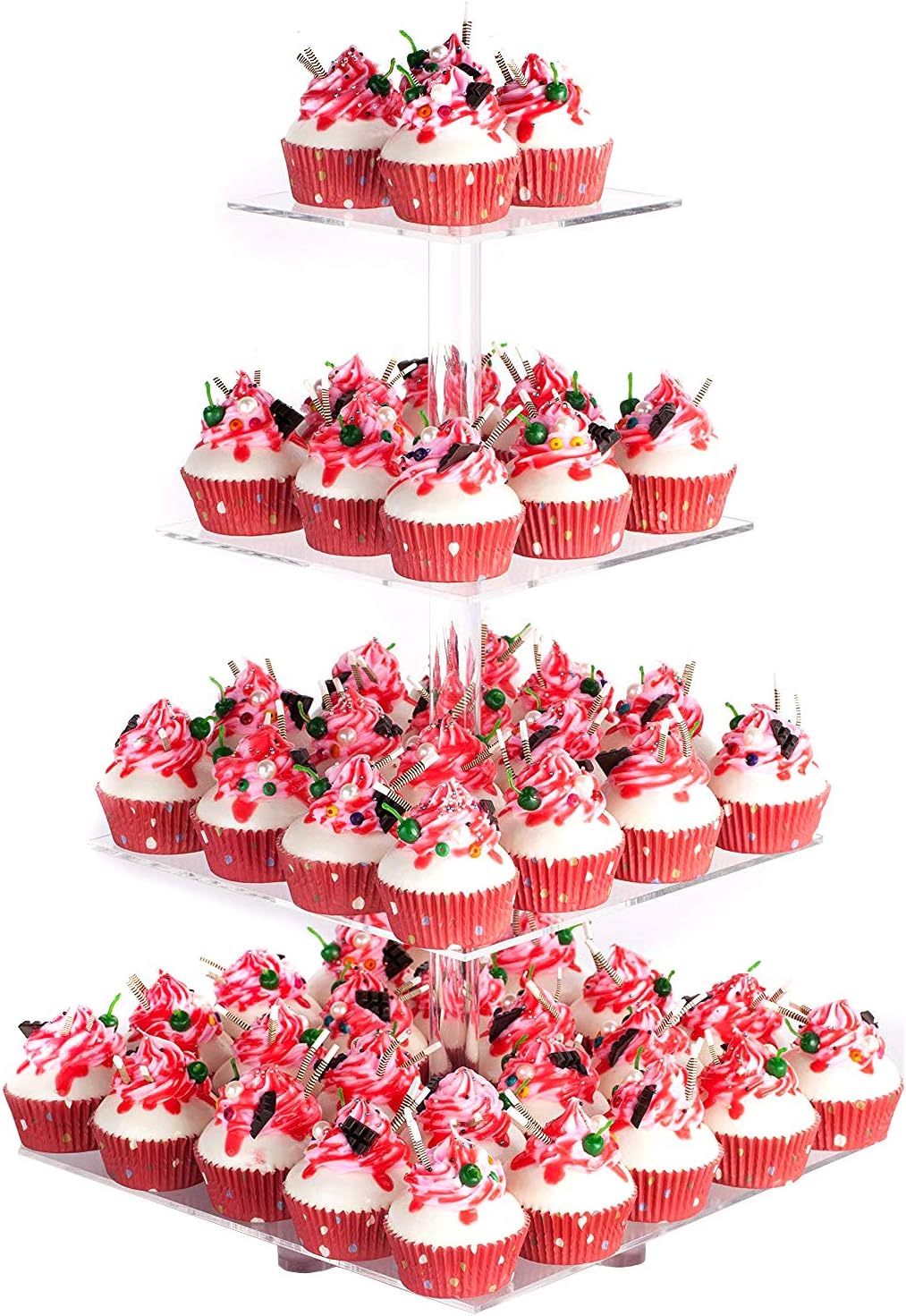 YestBuy 4 Tier Acrylic Cupcake Stand with Base, Cake Stand, Premium Cupcake Holder, Acrylic Cupcake