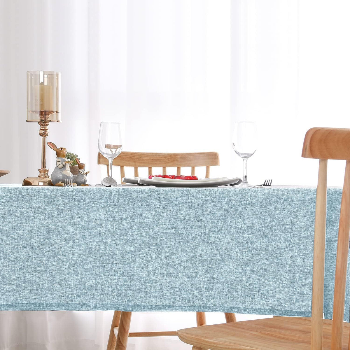 Hiasan Faux Linen Square Tablecloth - Wrinkle and Stain Resistant Washable Table Cloth for Kitchen