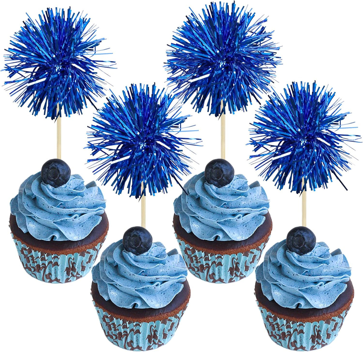 Gyufise 30Pcs Foil Firework Cupcake Toppers Sparkle Tinsel Cake Toppers Tinsel Drink Cake