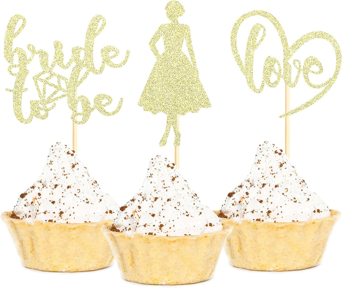 Sotpot 24PCS Bride to Be Cupcake Toppers with Heart Gold Glitter Dress Bridal Shower Cupcake Picks