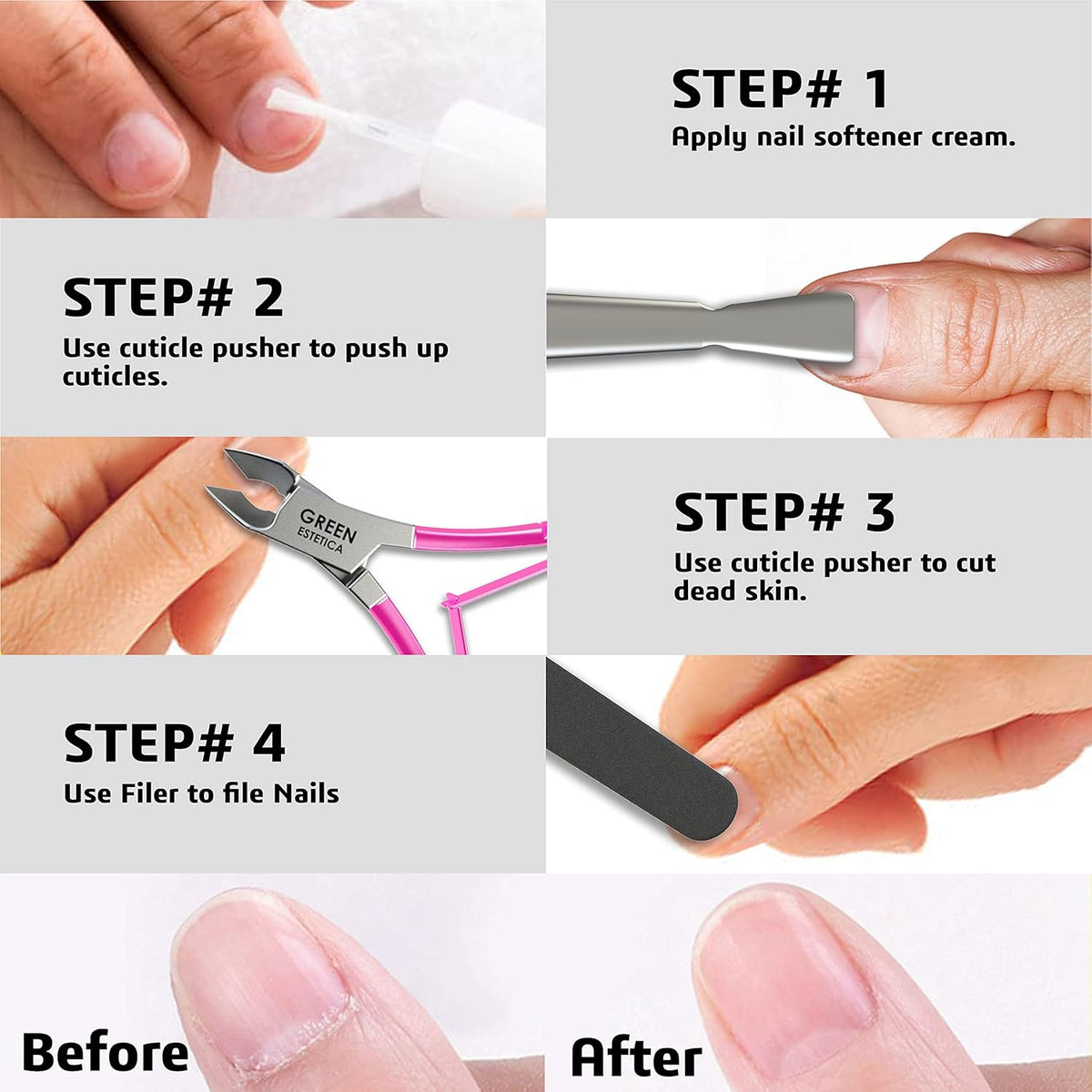 Professional Cuticle Trimmer with Cuticle Pusher Nail Cuticle Remover Nipper Silver Stainless Steel