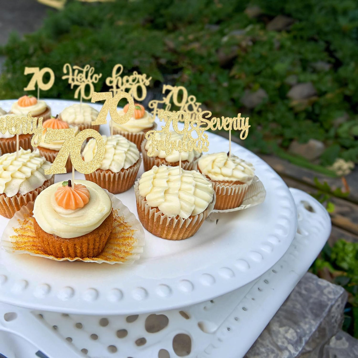 30Pcs Happy 70th Birthday Cupcake Toppers Seventy Cheers to 70 Years Old Birthday Cupcake Picks for
