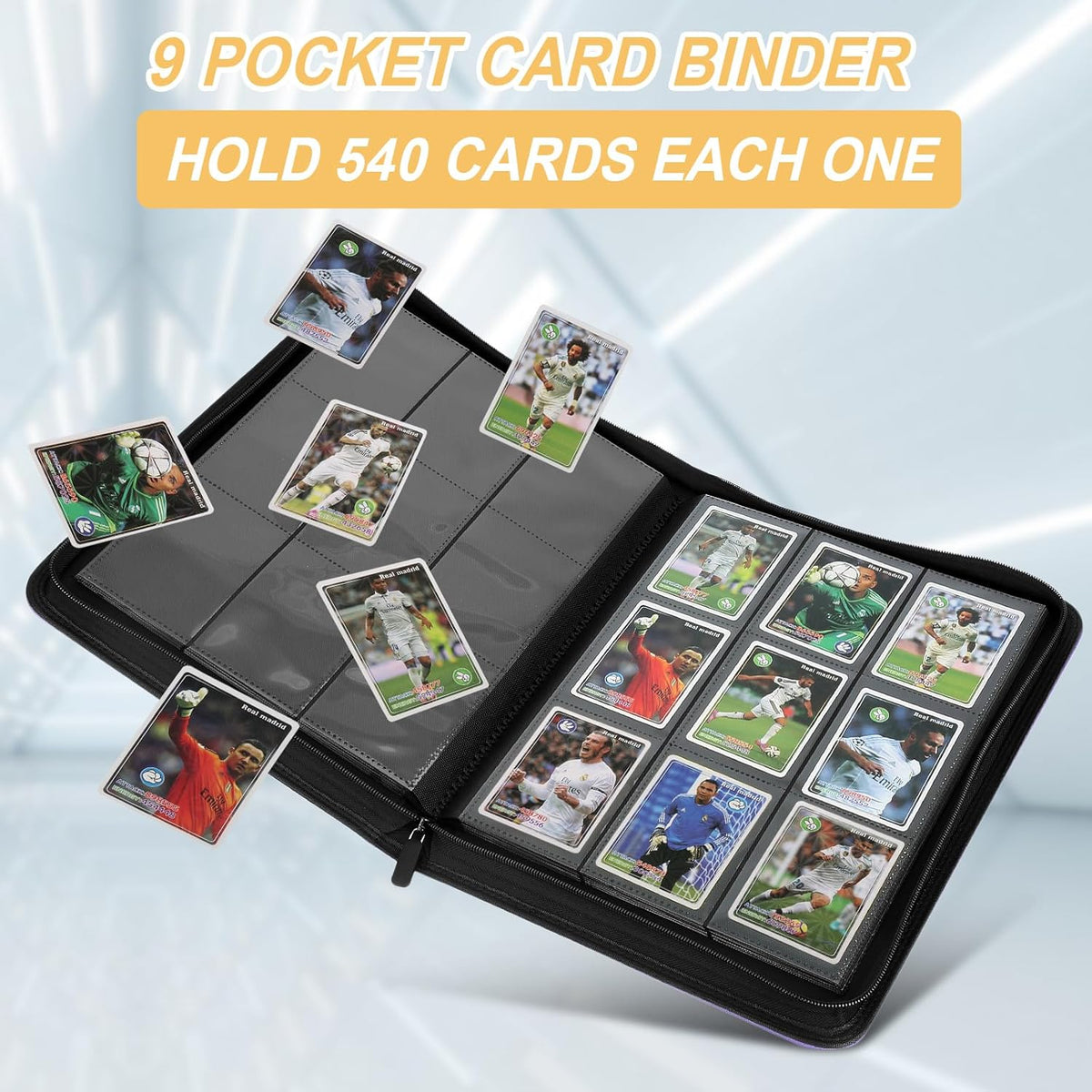 9 Pocket Card Binder, Premium Zip Trading Card Binder, 540 Double Sided Pocket PU Collection
