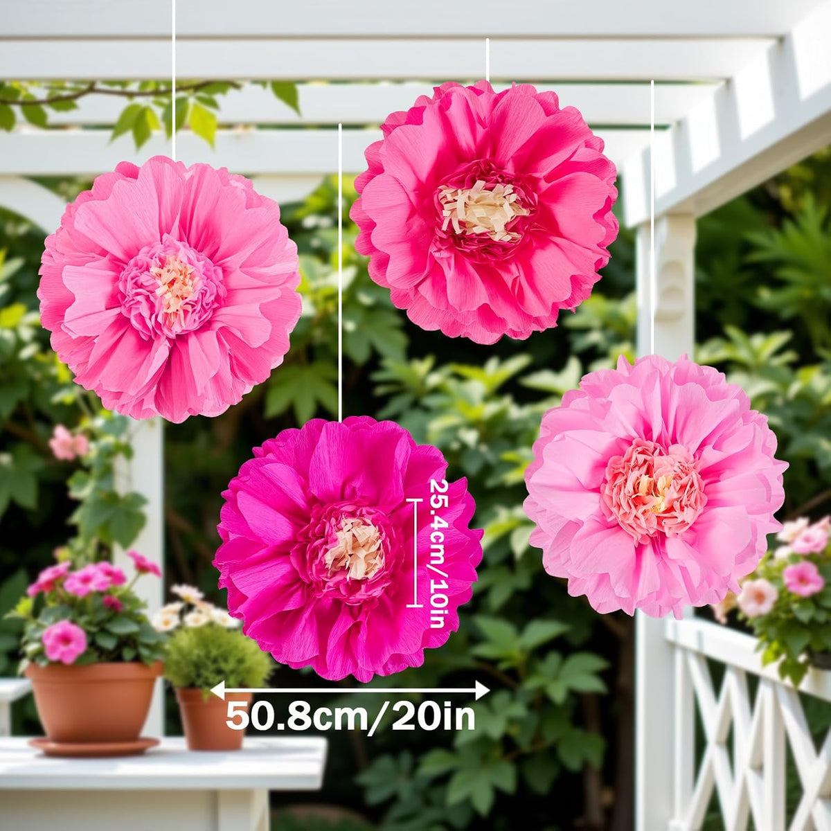 SUNBEAUTY 20" Giant Hot Pink Tissue Paper Flowers - 4 PCS Large Crepe Tissue Fiesta Flowers Party