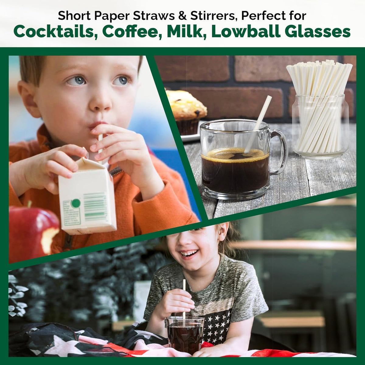 [400 Pack] Compostable Short Paper Straws Individually Wrapped, 5.75" x 0.24", Dye-free White