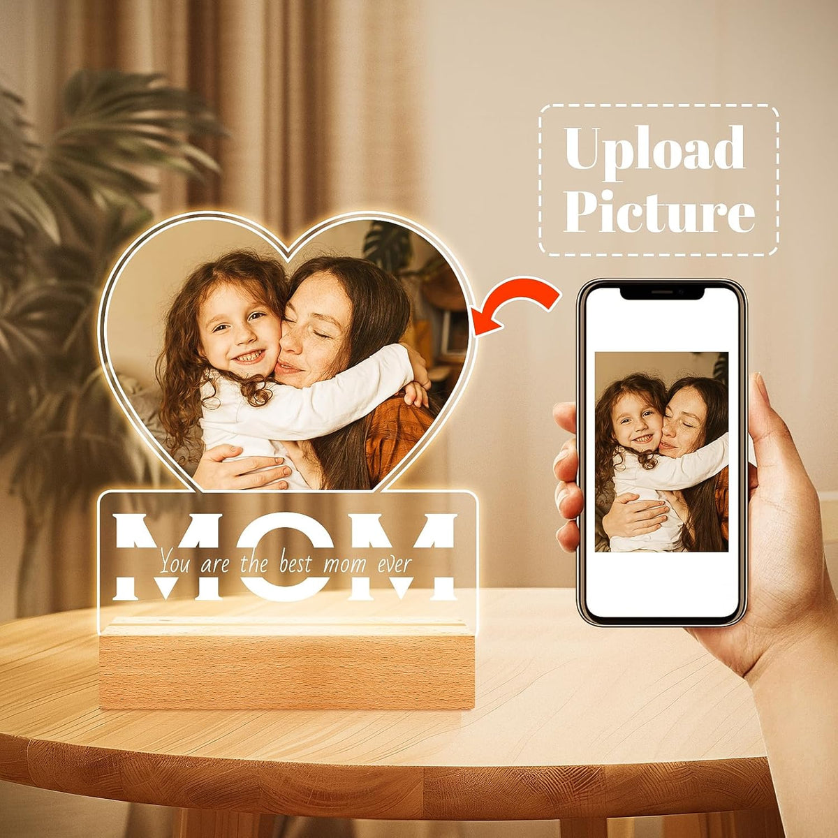 Personalized Birthday Gifts for Mom from Daughter and Son, Custom Heart Picture Frames with Photo