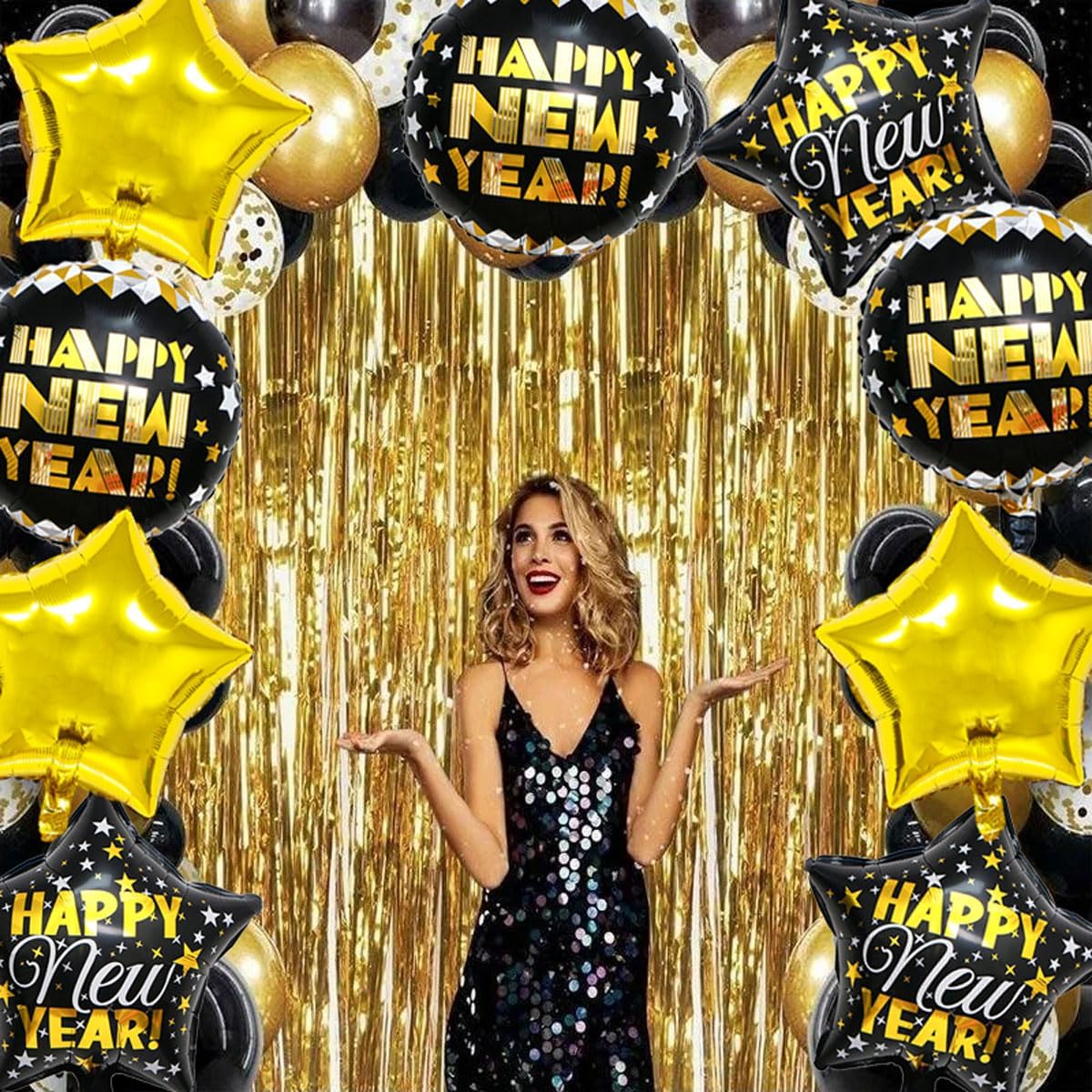 Happy New Years Balloons Set, Large Happy New Year Foil Balloons, New Year Decorations 2025, New