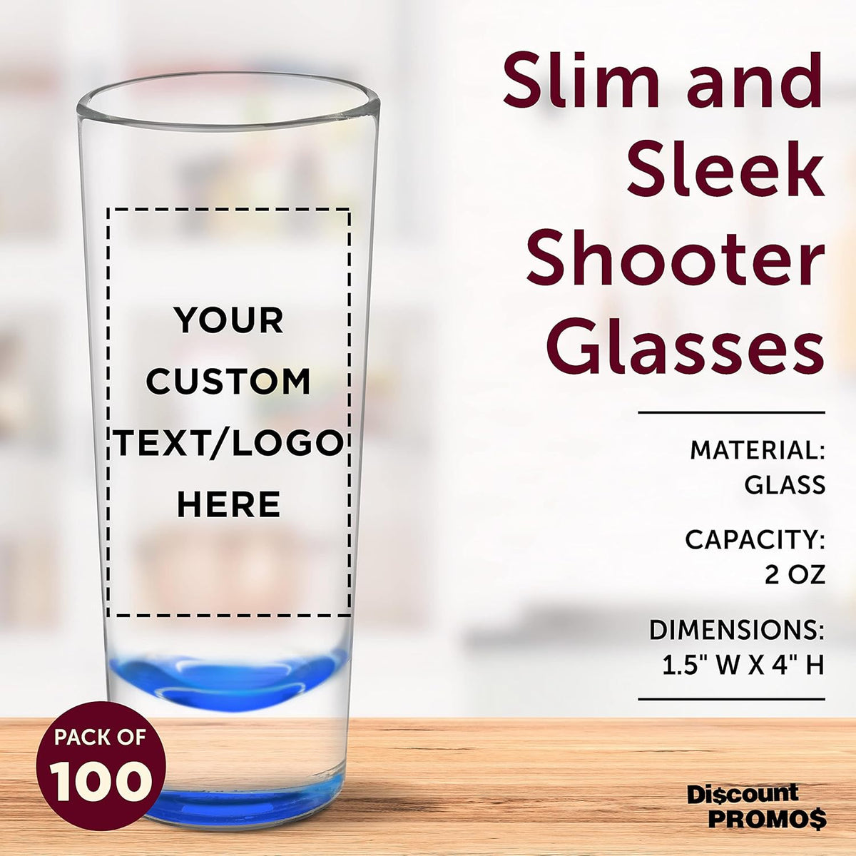Custom Cordial Shooter Shot Glasses 2 oz. Set of 100, Personalized Bulk Pack - Great for Birthdays
