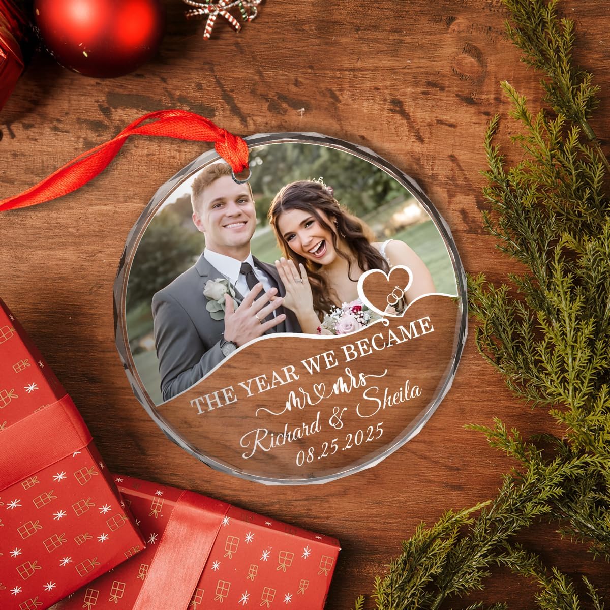Personalized Christmas Ornaments with Names, Couple Glass Ornament, Custom Wedding Gifts for