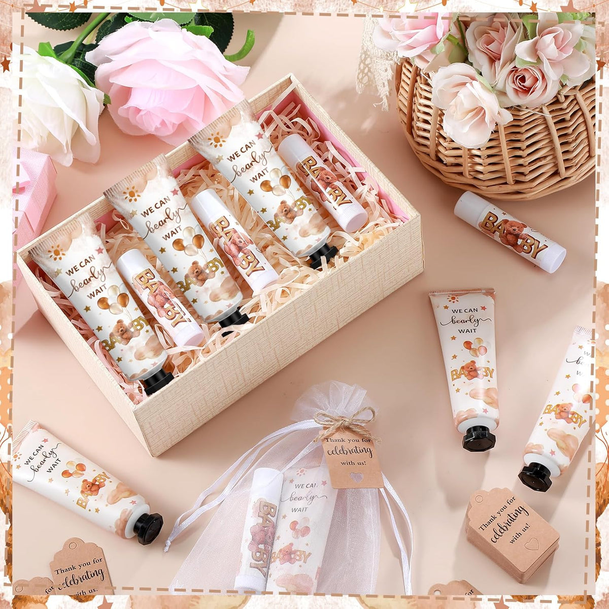 50 Sets 200 Pcs Baby Shower Hand Lotion and Lip Balm Gift Theme Baby Shower Party Favors Travel