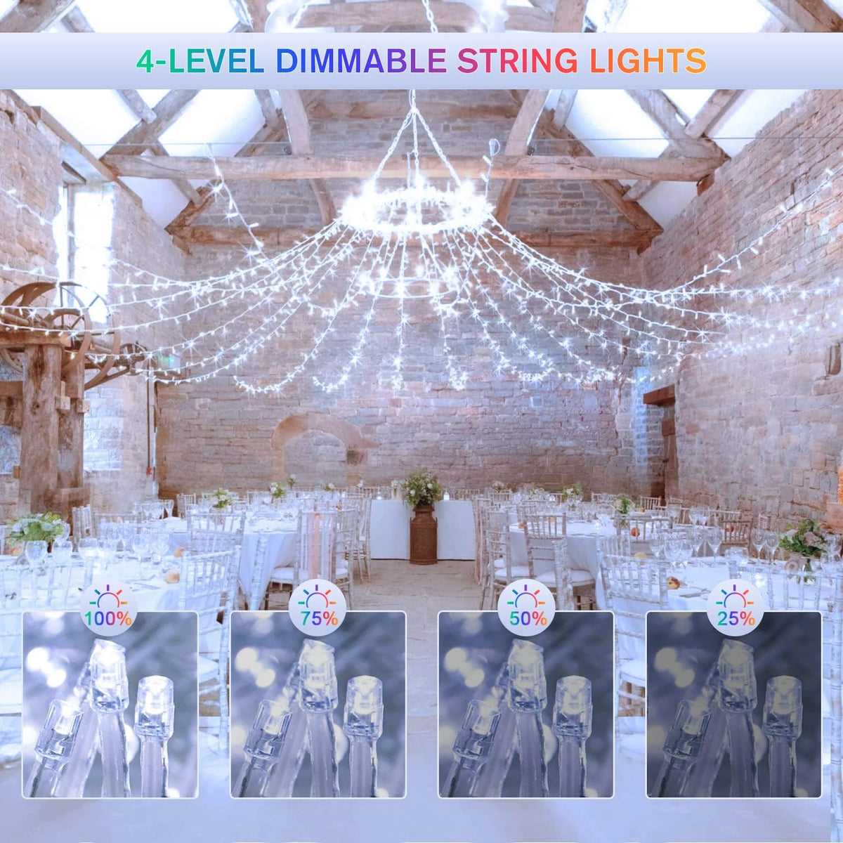JMEXSUSS 500 LED Color Changing String Lights, 163FT White & Multicolor Christmas String Lights