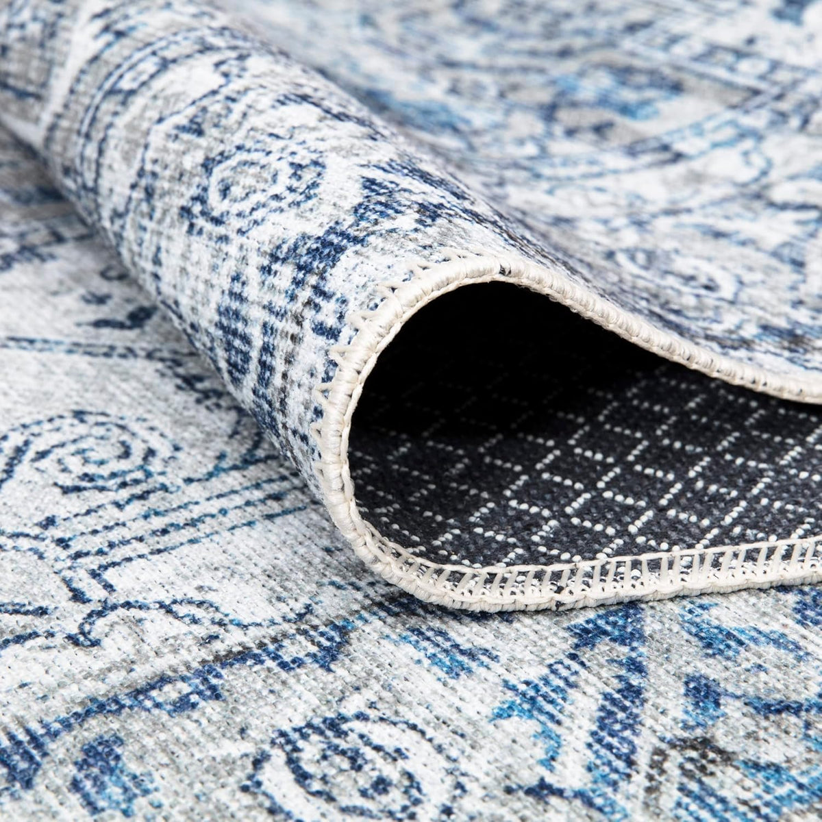 Bloom Rugs Washable Non-Slip 7 ft Runner - Blue/Gray Traditional Runner for Entryway, Hallway
