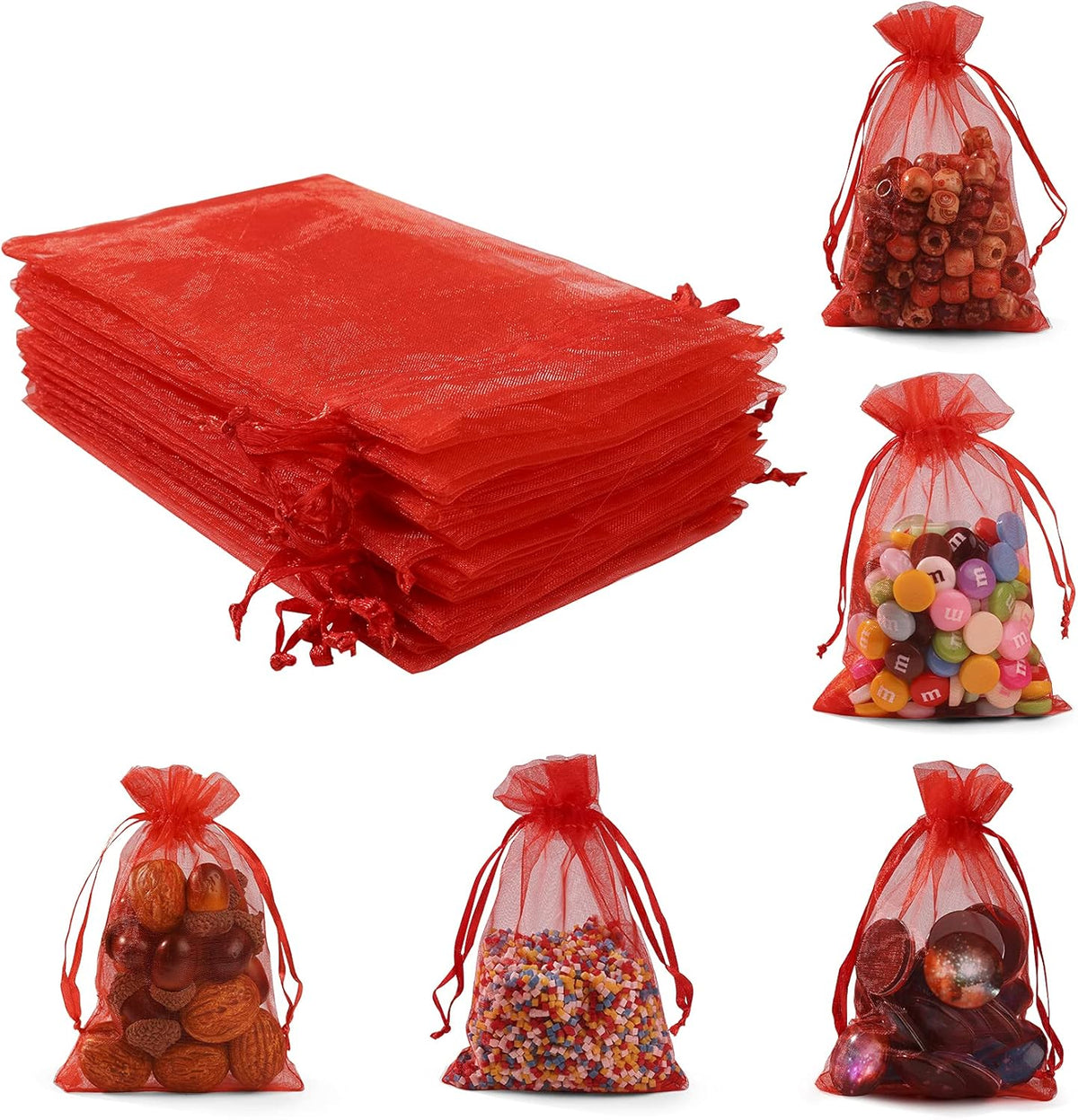 ANZNKU 50 Pack Organza Bags 4 x 6 inch Premium Sheer Mesh Bags for Candy Jewelry Party Wedding