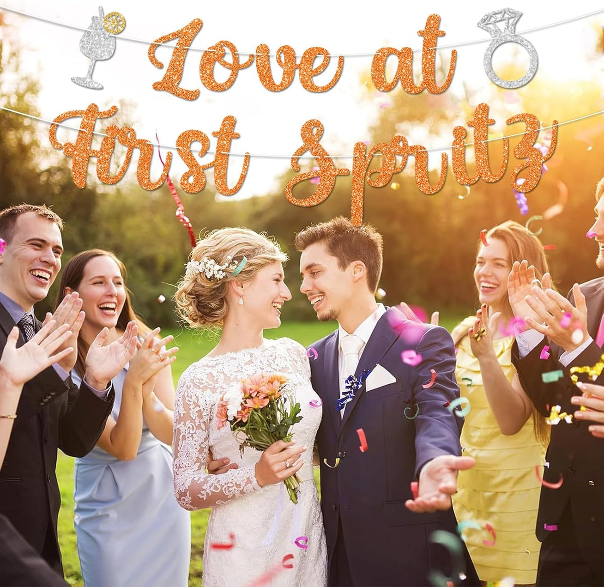 Love At First Spritz Wedding Banner - Bridal Shower Decorations, No Diy, Glitter Just Engaged