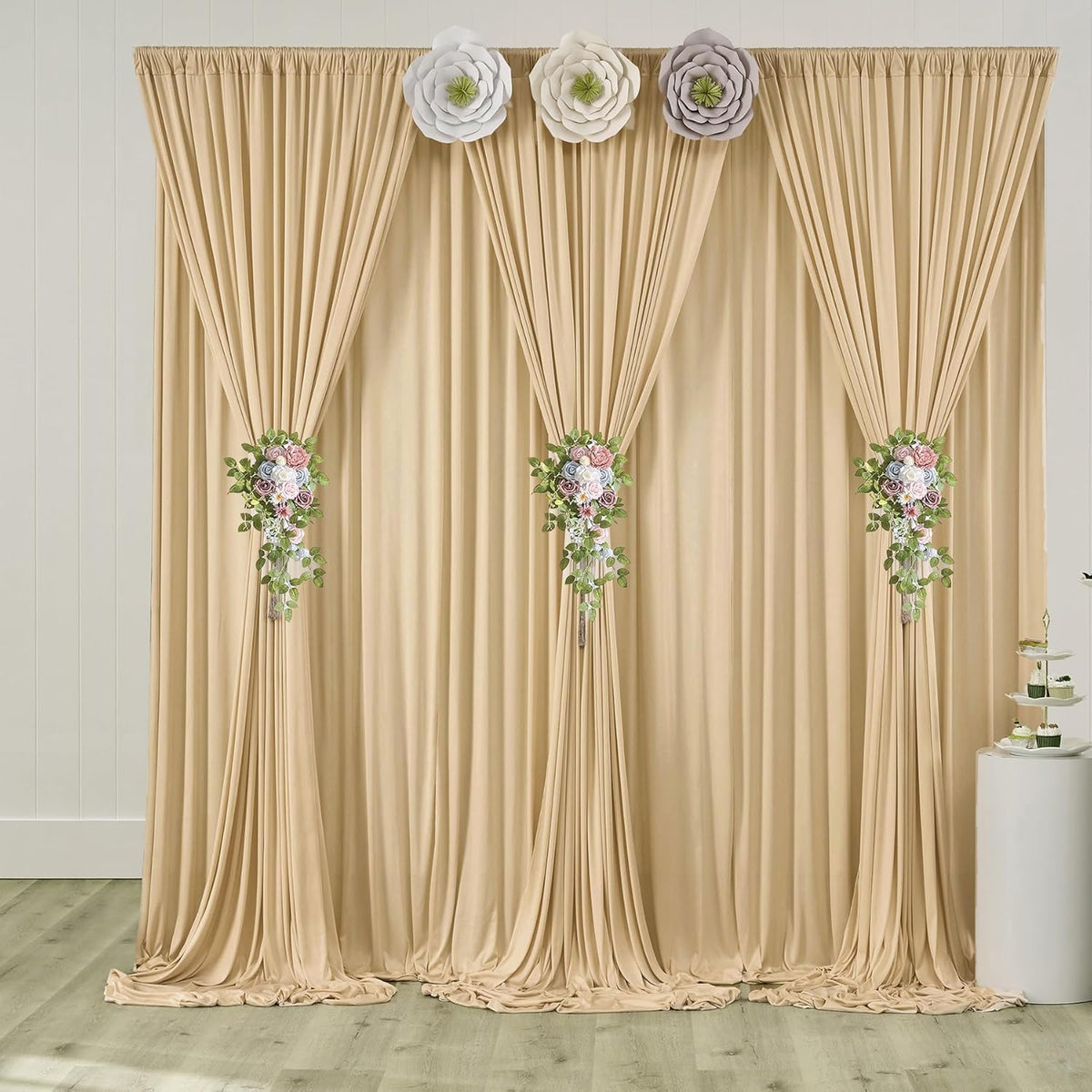 10ft x 10ft Wrinkle Free Beige Backdrop Curtain for Wedding Parties, Thick Polyester Photo Backdrop