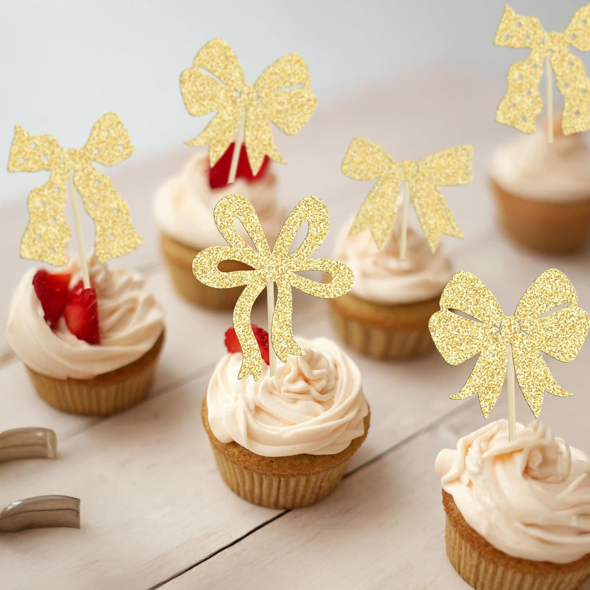 Ephlyn 24Pcs Bow Cupcake Toppers Bow Birthday Cake Topper Girls Birthday Party Decorations Bowknot
