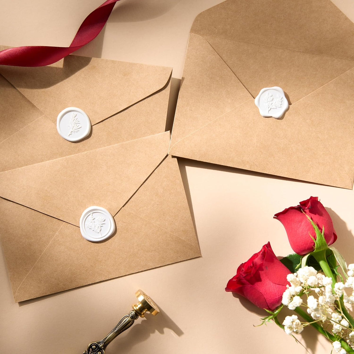 Wax Seal Stickers (60 Pcs, 3 Designs in 1 Pack) Premium Envelope Seal Stickers for Wedding