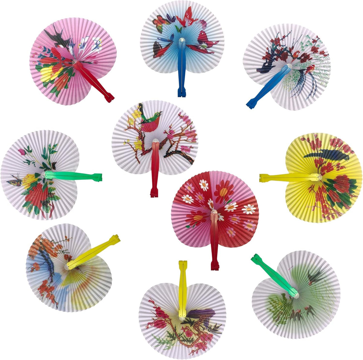 20 Pcs Folding Handheld Paper Fans Bulk Chinese Oriental Floral Wedding Round Shaped Accordion Fans
