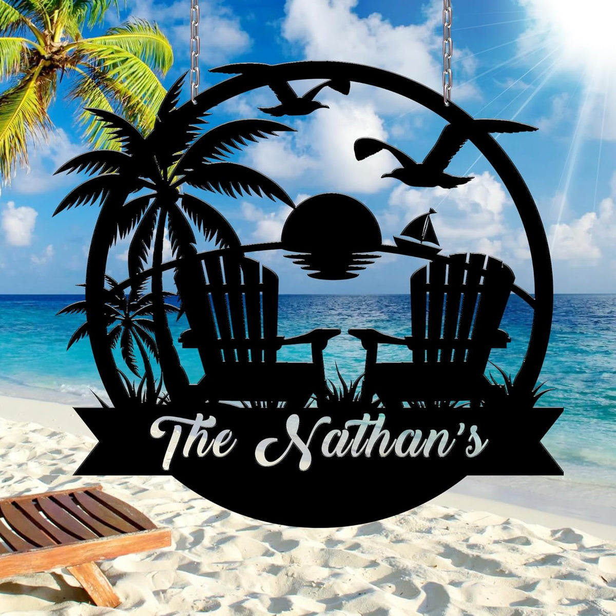 Personalized Beach Decor for Home, Custom Metal Sign Outdoor Nautical Decor, Palm Trees Coastal