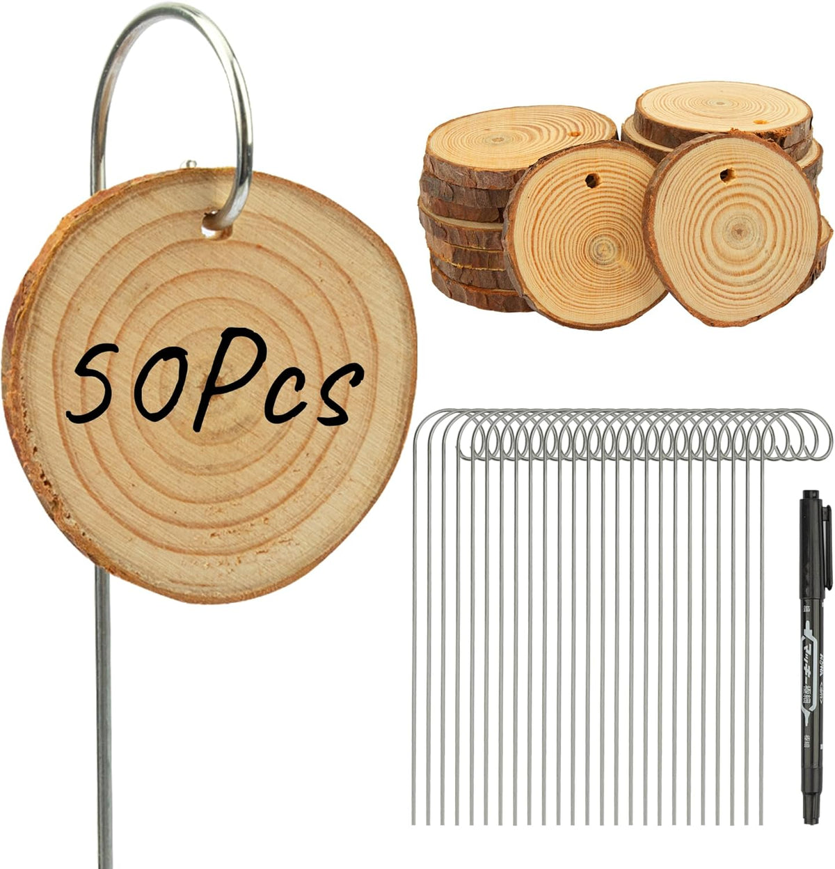 Temlum Wooden Plant Labels with Marker Pen, 50 Pcs Plant Markers Garden Label Stakes Plant Sign
