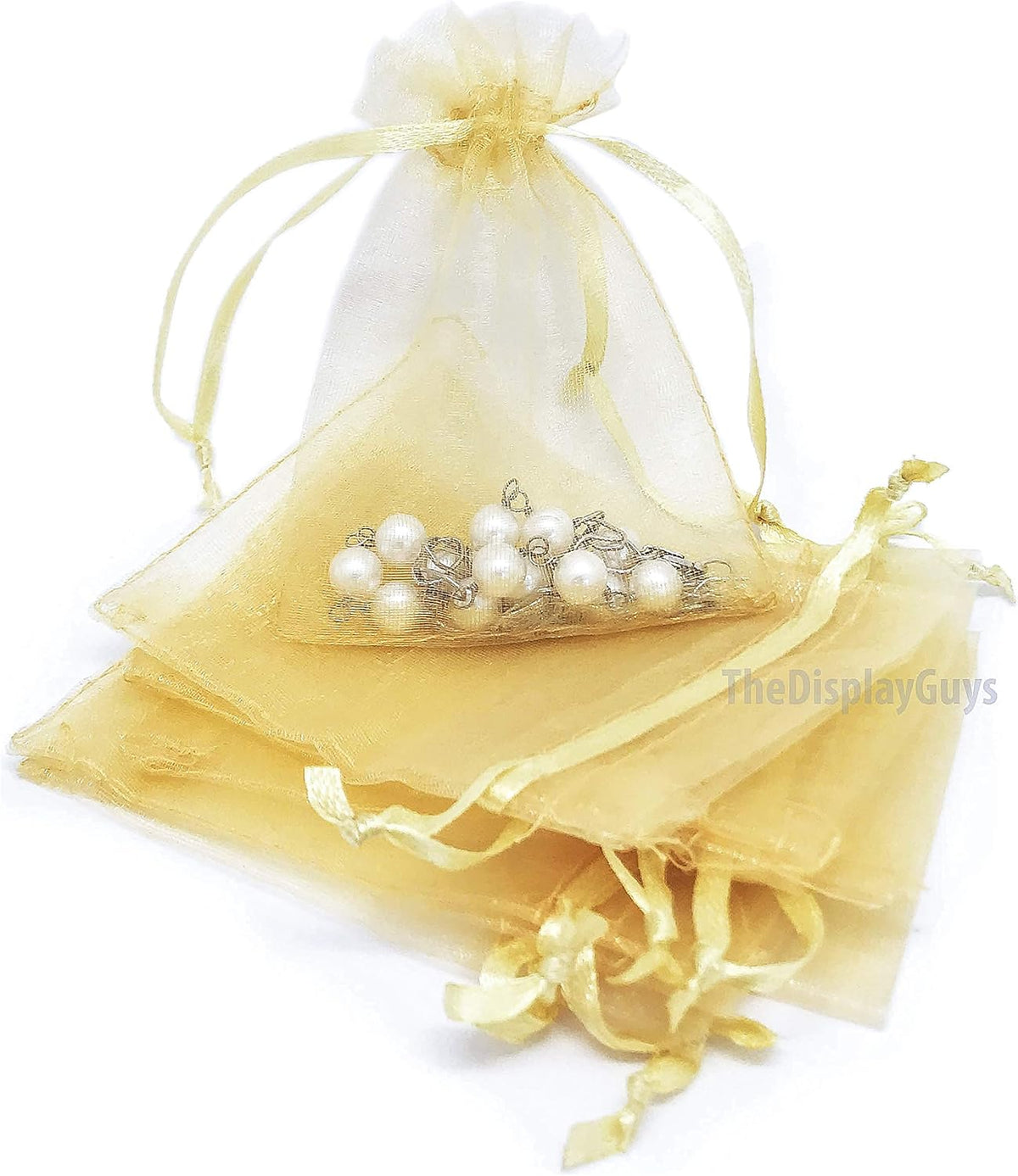 TheDisplayGuys 100-Pack 4x6 Gold Sheer Organza Gift Bags with Drawstring, Jewelry Candy Treat
