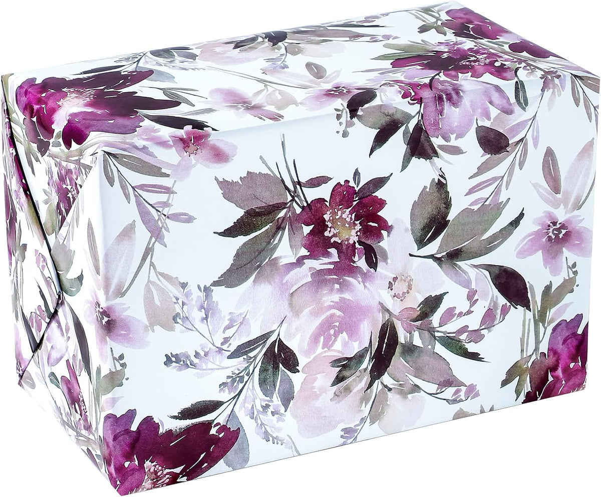 WRAPAHOLIC 30 Inch Jumbo Floral Wrapping Paper - 30 Inch X 33 Feet - Purple Floral Design for