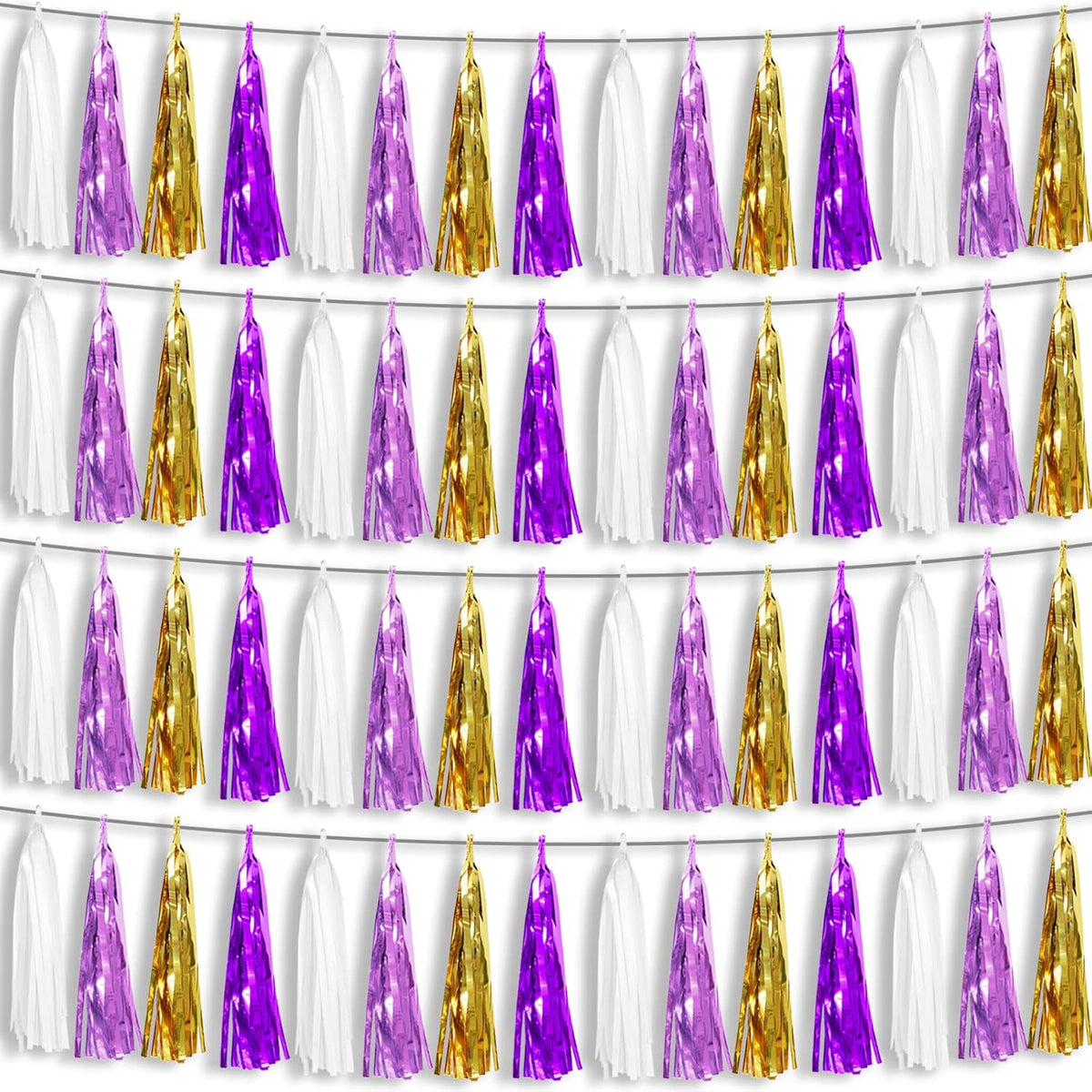 4P Purple-Gold Foil Fringe Metallic Tassel Garland, Tassels Banner Streamers for Parade Floats