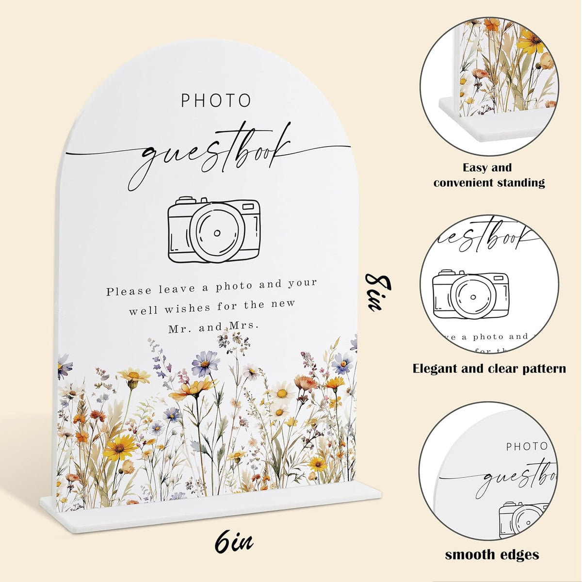Wedding Signs for Ceremony and Reception, Boho Floral Acrylic Photo Guestbook Sign, Wedding Signage