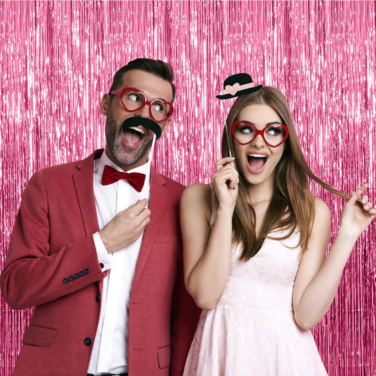3 Pack Pink Backdrop Birthday Party Decorations Tinsel Foil Fringe Curtains Backdrop Streamer