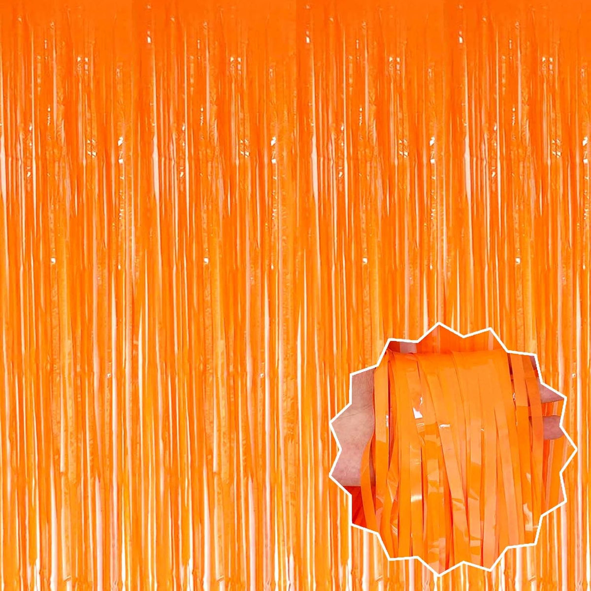6 Pack Macaron Orange Foil Fringe Curtains Backdrop, 3.28 x 8.2 Ft Metallic Streamers Tinsel