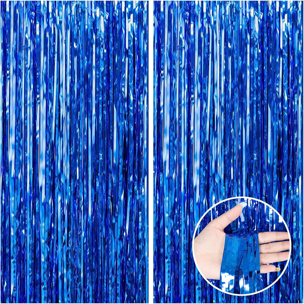 CANREVEL 2 Pack 3.3x8.2 Feet Dark Blue Foil Fringe Backdrop Curtains, Tinsel Streamers for Ocean