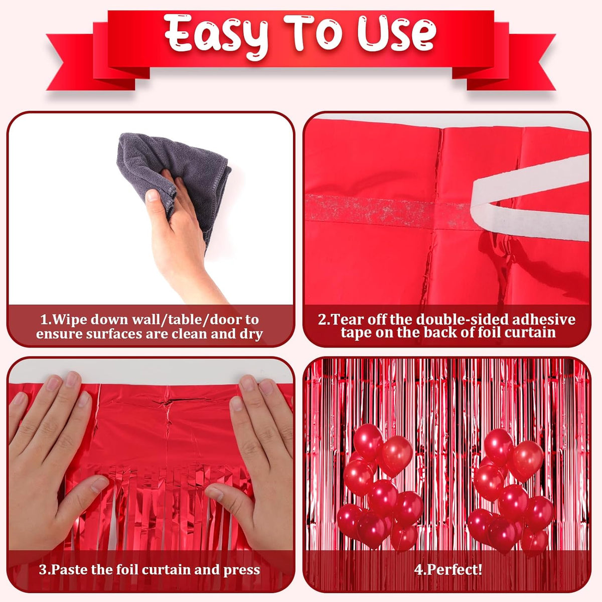 2 Pack Red Foil Fringe Backdrop Curtains, Tinsel Streamers Birthday Party Decorations, Fringe