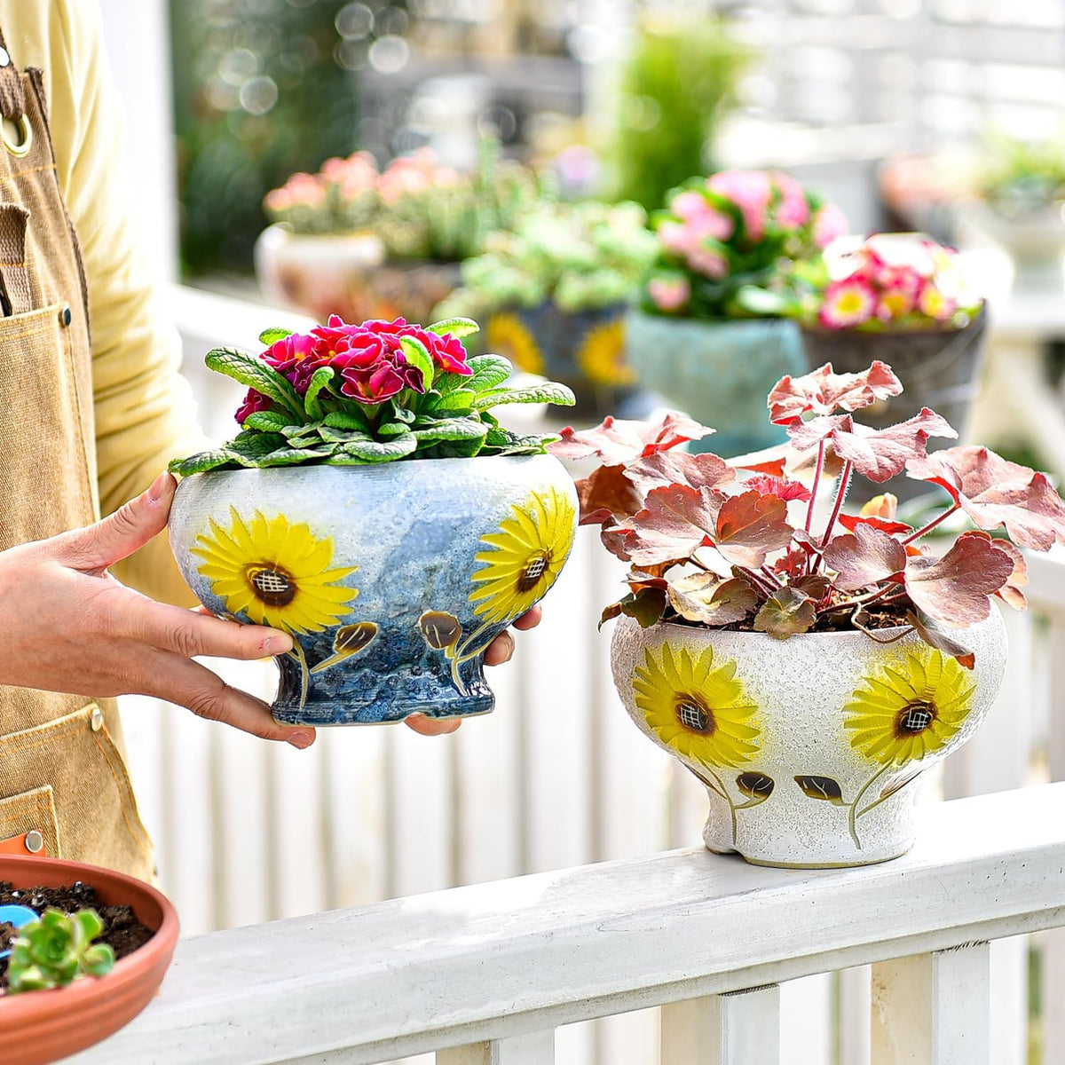 Sungmor Small Succulent Planters Set of 2, Beautiful Hand Crafted Ceramic Plant Pots Cute Cactus