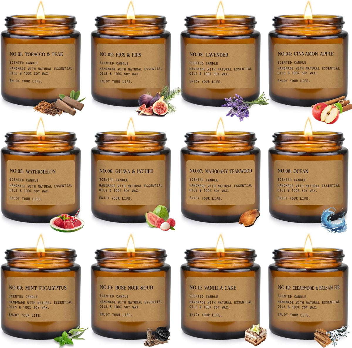12 Pack Aromatherapy Candles for Home Scented, Aromatherapy Jar Candle Gifts for Women, Natural Soy
