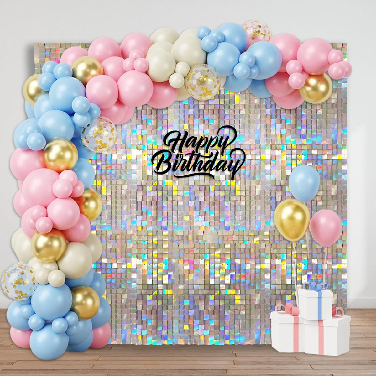 24PCS Colorful Shimmer Wall Backdrop, Square Sequin Backdrops Panel, Glitter Wall Background for